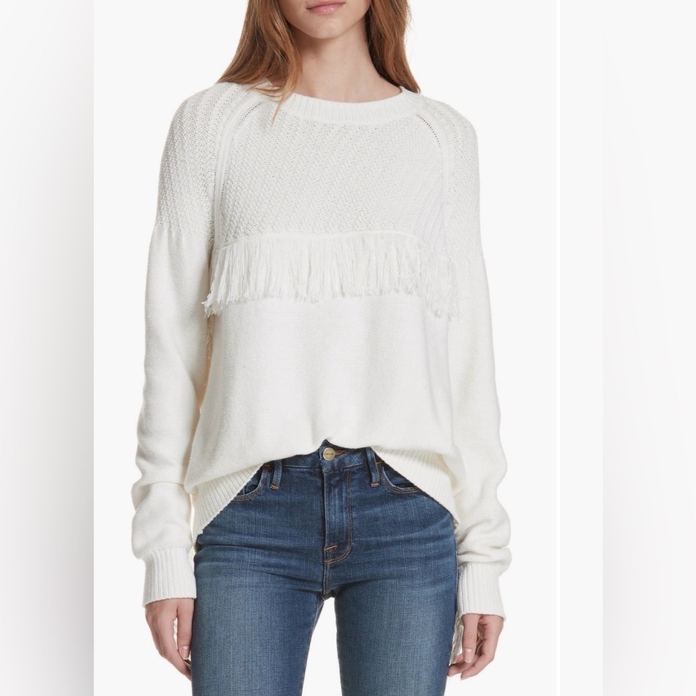 Frame White Fringe Crewneck Sweater - Women's